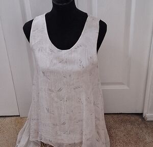 Giusy 100% Silk Sheer Sleeveless Assymetrical Top In Ivory   Size S
